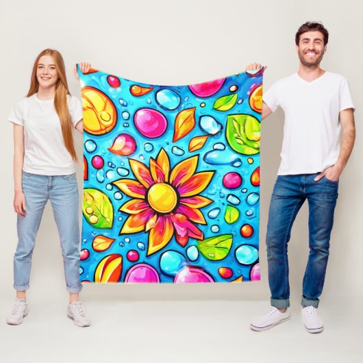 Couverture Polaire Motif de fleurs abstrait coloré (En situation)