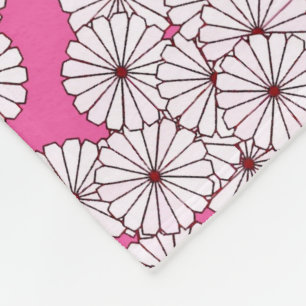 Couverture Polaire Motif de fleurs Art déco - blanc sur rose