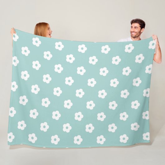 Couverture Polaire Motif de fleurs blanches (En situation)