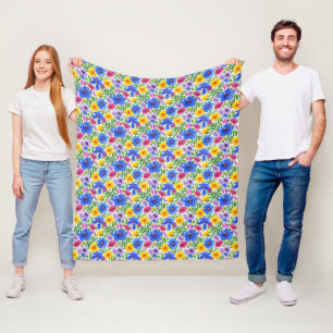 Couverture Polaire Motif de fleurs bleu jaune rouge violet vif
