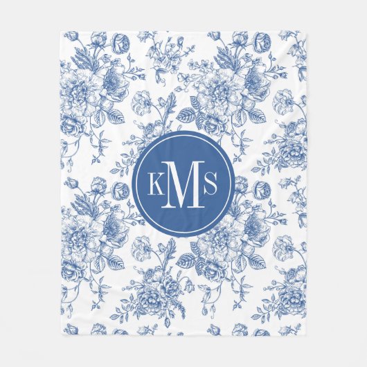 Couverture Polaire Motif de fleurs bleues (Devant)