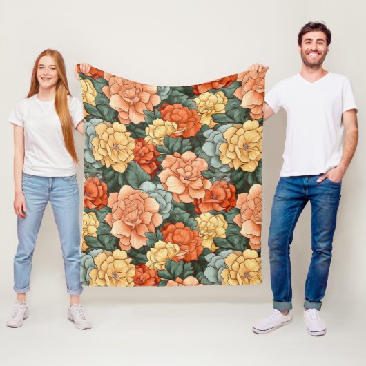 Couverture Polaire Motif de fleurs colorées (En situation)