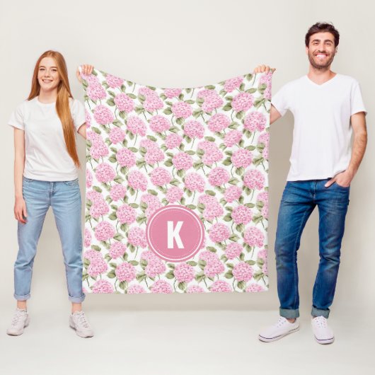 Couverture Polaire Motif de fleurs d'hydrangea rose élégant avec mono (En situation)