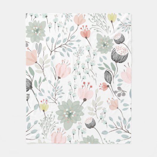 Couverture Polaire Motif de fleurs et feuilles en vert tropical et ro (Devant)