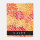 Couverture Polaire Motif De Fleurs, Orange Dahlia, Votre Nom (Devant)