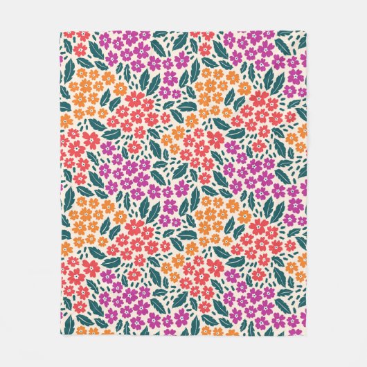Couverture Polaire Motif de fleurs rose & orange & rouge (Devant)
