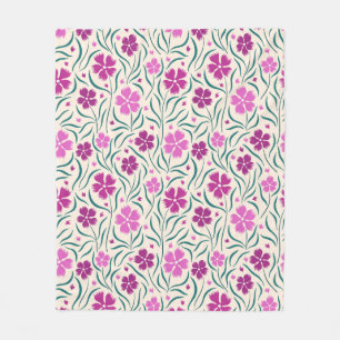 Couverture Polaire Motif de fleurs roses et feuilles verts