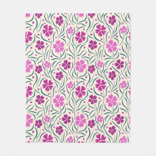 Couverture Polaire Motif de fleurs roses et feuilles verts (Devant)