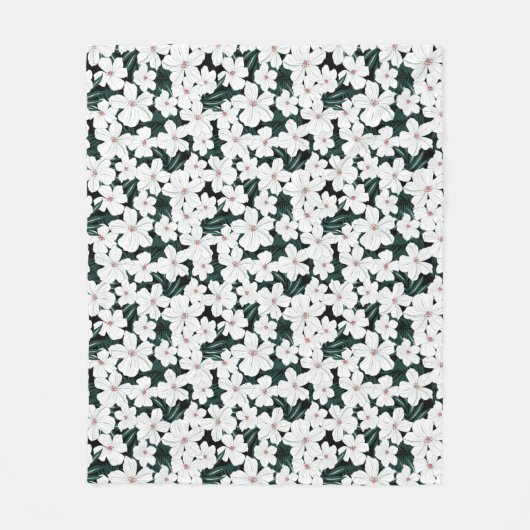 Couverture Polaire Motif de fleurs tropical blanc (Devant)