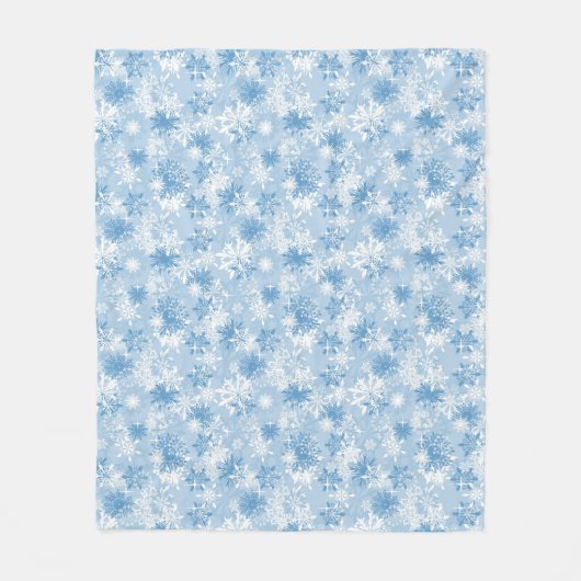 Couverture Polaire Motif de flocons de neige d'hiver sur le bleu (Devant)