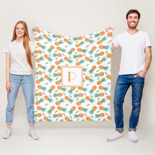Couverture Polaire Motif de fruit ananas monogramme moderne (En situation)