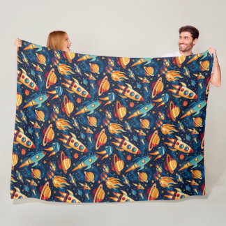 Couverture Polaire Motif de fusée pour enfants avec planètes