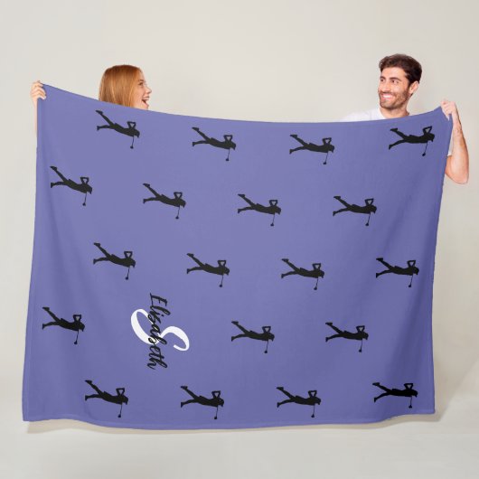 Couverture Polaire Motif de golfeur Monogramme Nom Initial Pervenche (En situation)