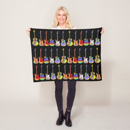 Couverture Polaire Motif de guitare coloré (En situation)