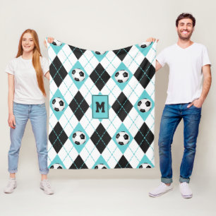 Couverture Polaire motif de Jacquard de football noir blanc turquoise