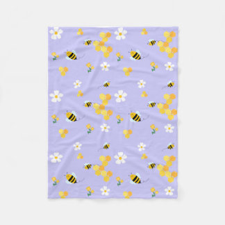 Couverture Polaire Motif de jardin en nid d'abeilles et abeilles mign
