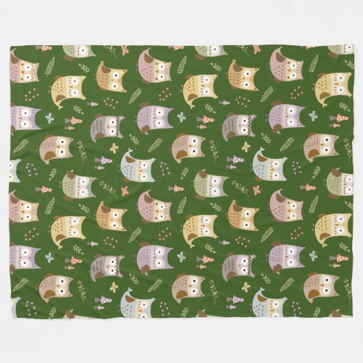 Couverture Polaire Motif de la Chouette des bois, Enfants verts (Devant (Horizontal))
