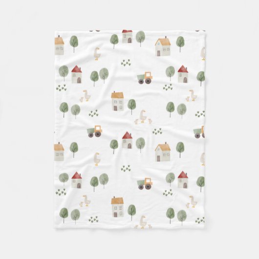 Couverture Polaire Motif de la ferme d'aquarelle (Devant)