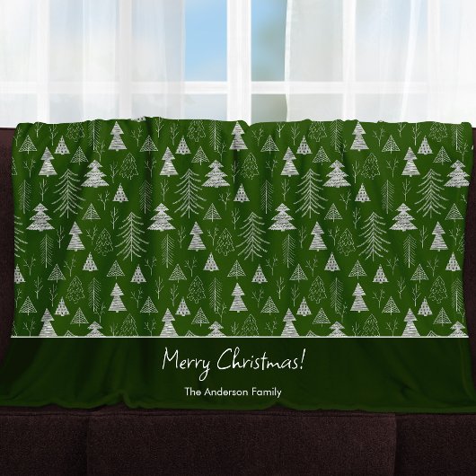 Couverture Polaire Motif de la forêt d'arbres de Noël argenté et vert