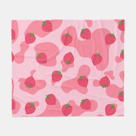 Couverture Polaire motif de la vache à fraise kawaii (Devant (Horizontal))
