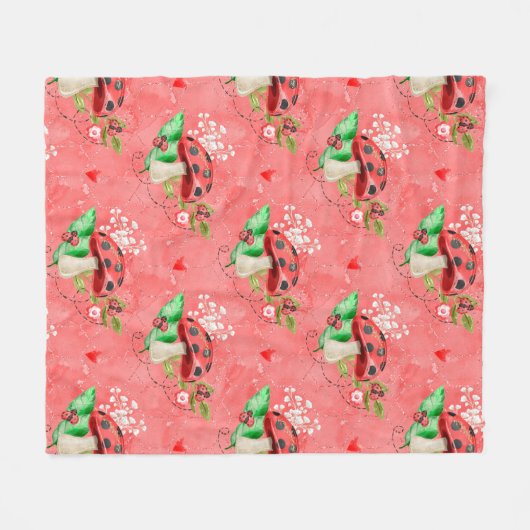 Couverture Polaire Motif De Ladybug Rose Et Champignons (Devant (Horizontal))