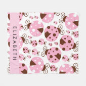 Couverture Polaire Motif De Ladybugs, Ladybugs Rose, Votre Nom (Devant (Horizontal))