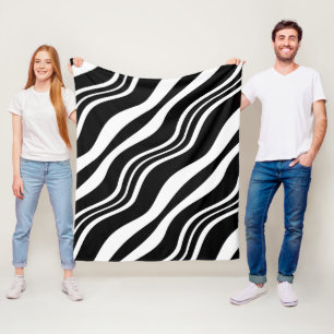 Couverture Polaire Motif de lignes de vague diagonales blanches et no