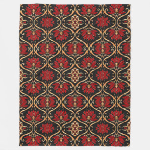 Couverture Polaire Motif de Lotus Rouge Royal et Filigrane Doré