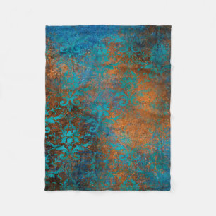 Couverture Polaire Motif de luxe décoratif floral marron bleu Grunge