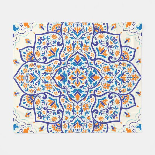 Couverture Polaire Motif de luxe Orange Blue Ornament (Devant (Horizontal))