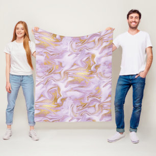Couverture Polaire Motif de Marbre Moderne Violet Clair, Blanc et Or