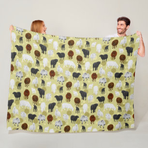 Couverture Polaire Motif de moutons et agneaux duveteux