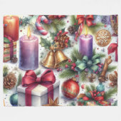 Couverture Polaire Motif de Noël à l'aquarelle Fêtes (Devant (Horizontal))