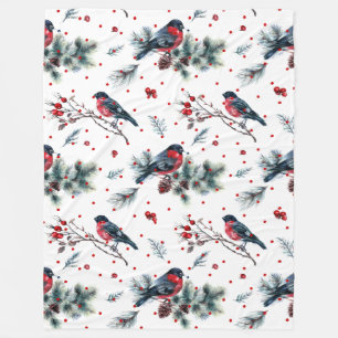 Couverture Polaire Motif de Noël Bull-finch & Evergreens