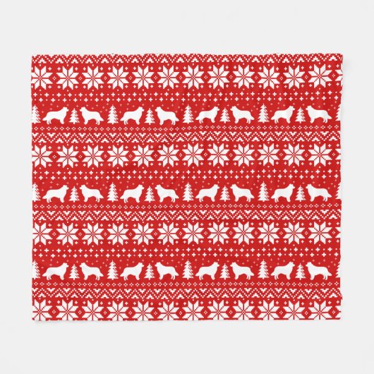 Couverture Polaire Motif de Noël de silhouettes de border collie (Devant (Horizontal))