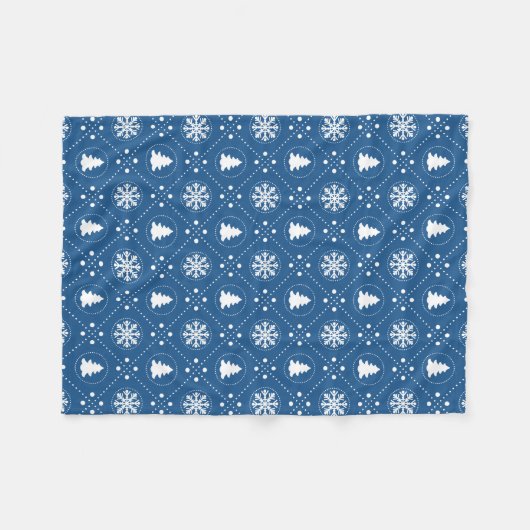 Couverture Polaire Motif de Noël des flocons blancs Bleu foncé (Devant (Horizontal))