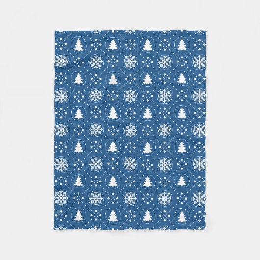 Couverture Polaire Motif de Noël des flocons blancs Bleu foncé (Devant)