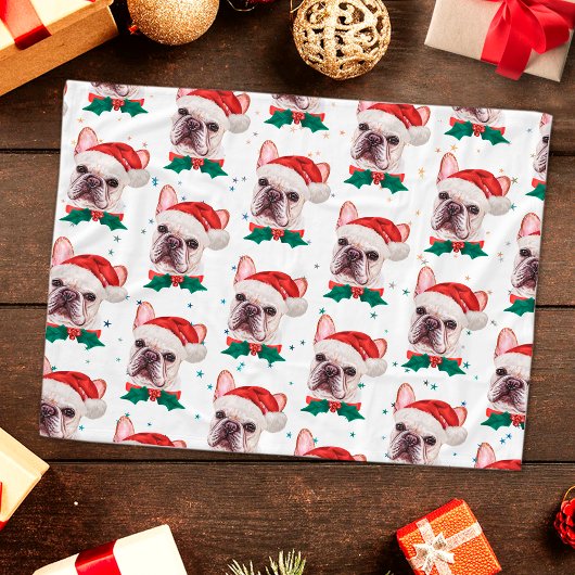 Couverture Polaire Motif de Noël du chien de taureau français mignon