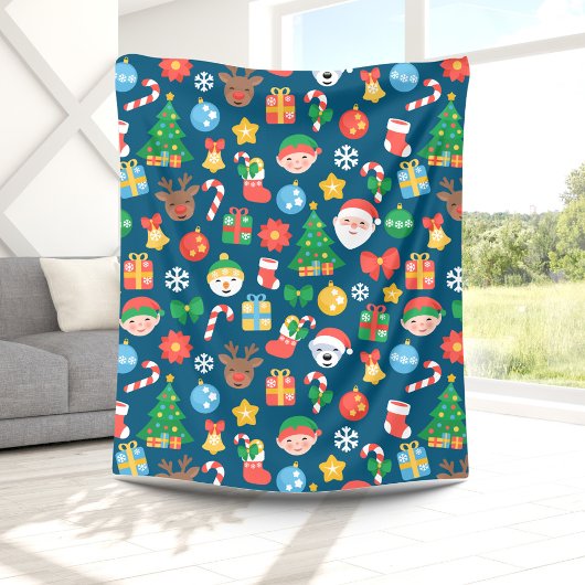 Couverture Polaire Motif de Noël joyeux sur bleu