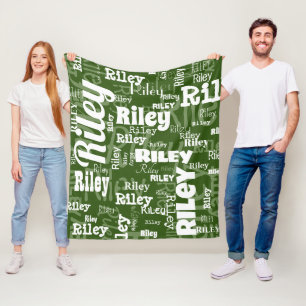 Couverture Polaire Motif de nom vert et blanc de la forêt Personnalis