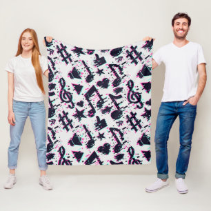 Couverture Polaire Motif de notes musicales et de coeurs déformés