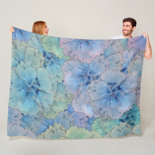 Couverture Polaire Motif de oeillets bleus de style vintage (En situation)