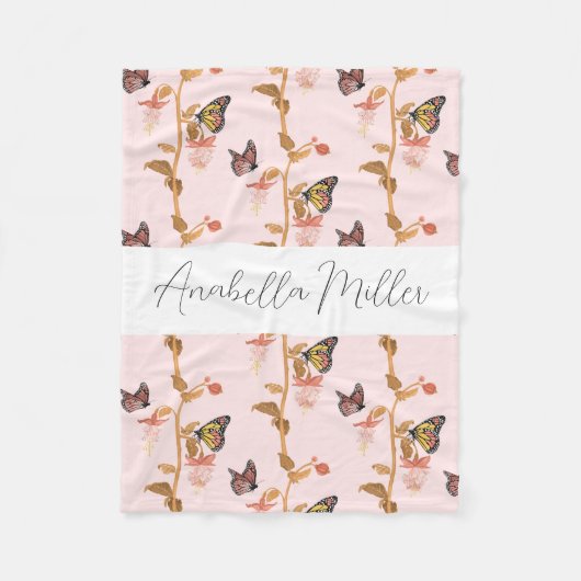 Couverture Polaire Motif de papillon rose moderne Boho Nom des enfant (Devant)