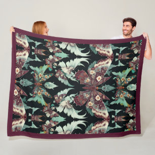 Couverture Polaire Motif de papillons floraux en Bourgogne et Turquoi