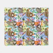 Couverture Polaire Motif de paresse d'aquarelle de bande dessinée (Devant (Horizontal))