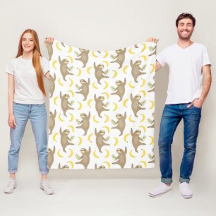 Couverture Polaire Motif de paresses et de bananes