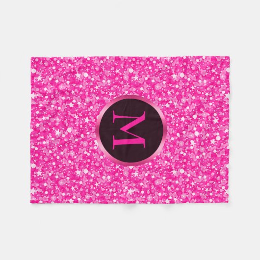 Couverture Polaire Motif de Parties scintillant rose chaud monogramme (Devant (Horizontal))