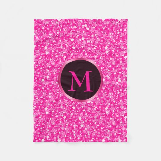 Couverture Polaire Motif de Parties scintillant rose chaud monogramme (Devant)