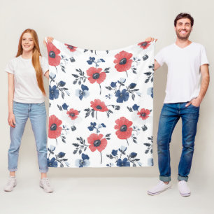 Couverture Polaire Motif de pépites d'aquarelle - Rouge, Bleu et Blan