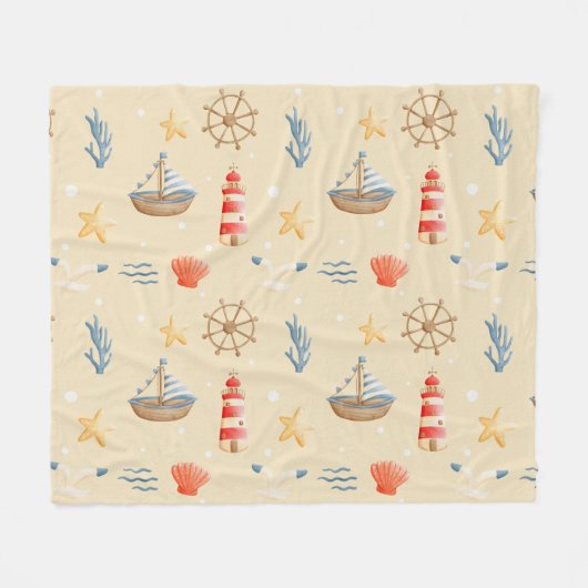 Couverture Polaire Motif de phare Boho Nautical Boat (Devant (Horizontal))